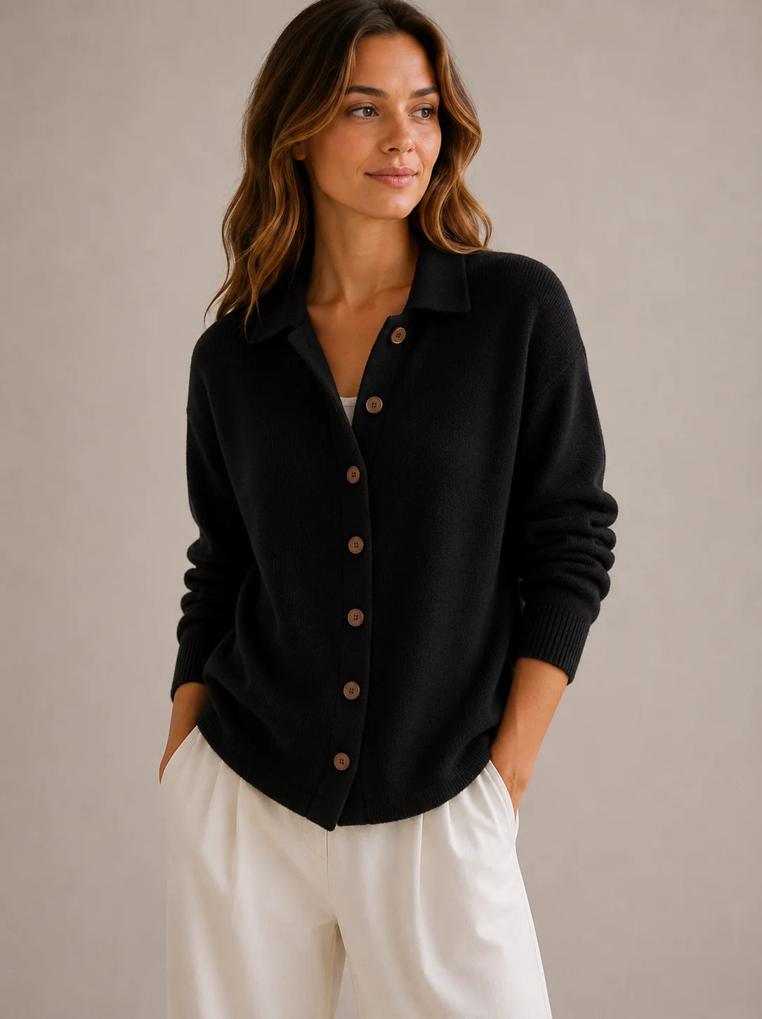 Women Collared Button Down Cardigan