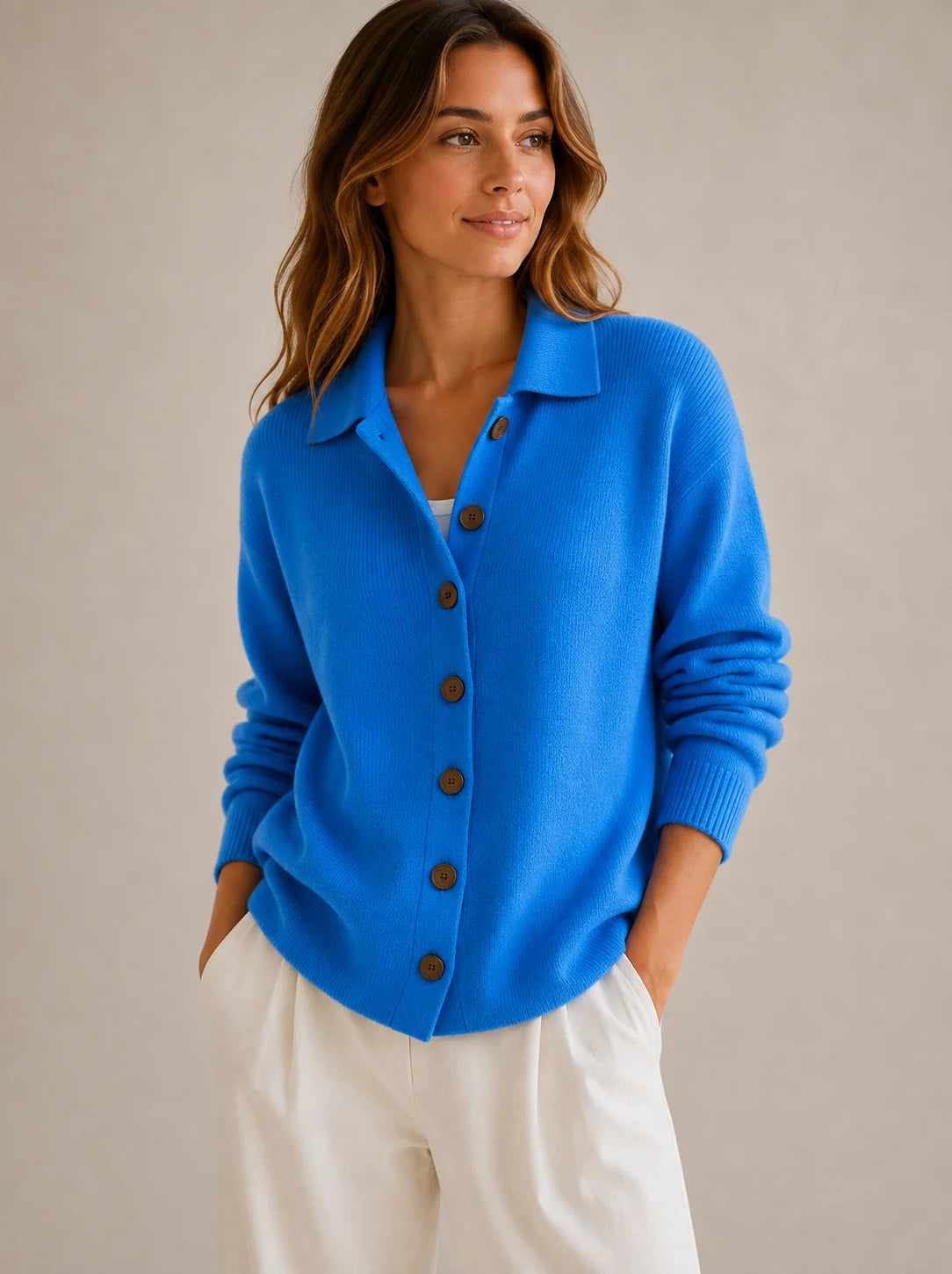Women Collared Button Down Cardigan