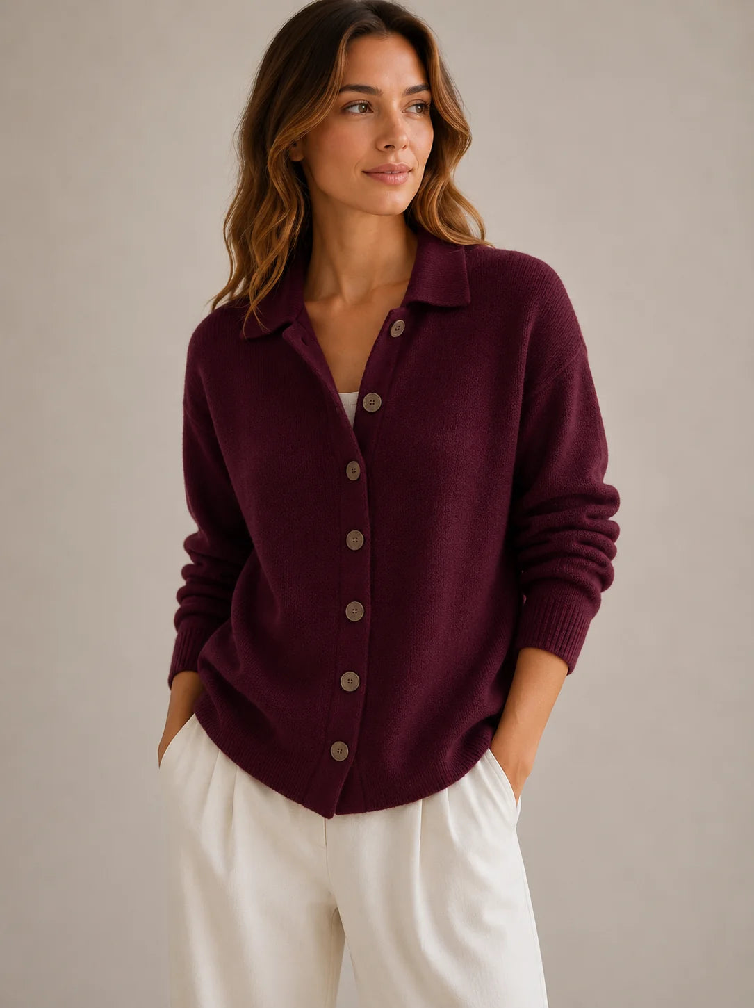 Women Collared Button Down Cardigan