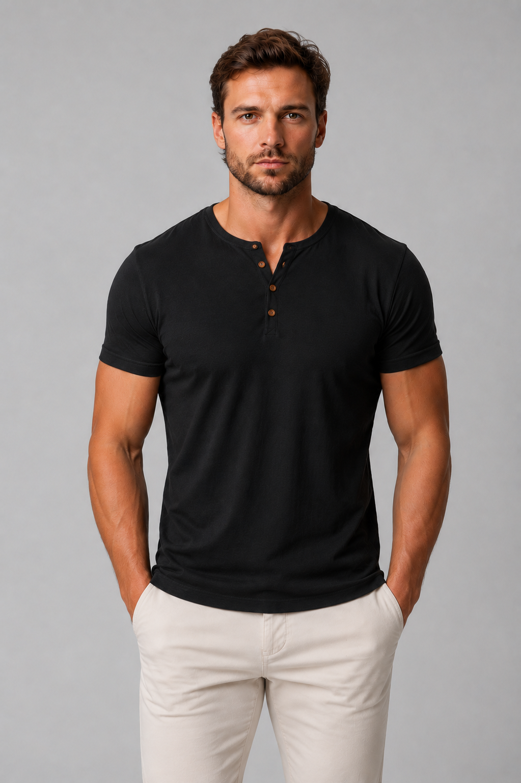 Men Short Sleeve Henley Shirt