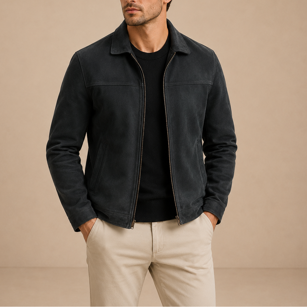 Men Zip Up Suede Jacket