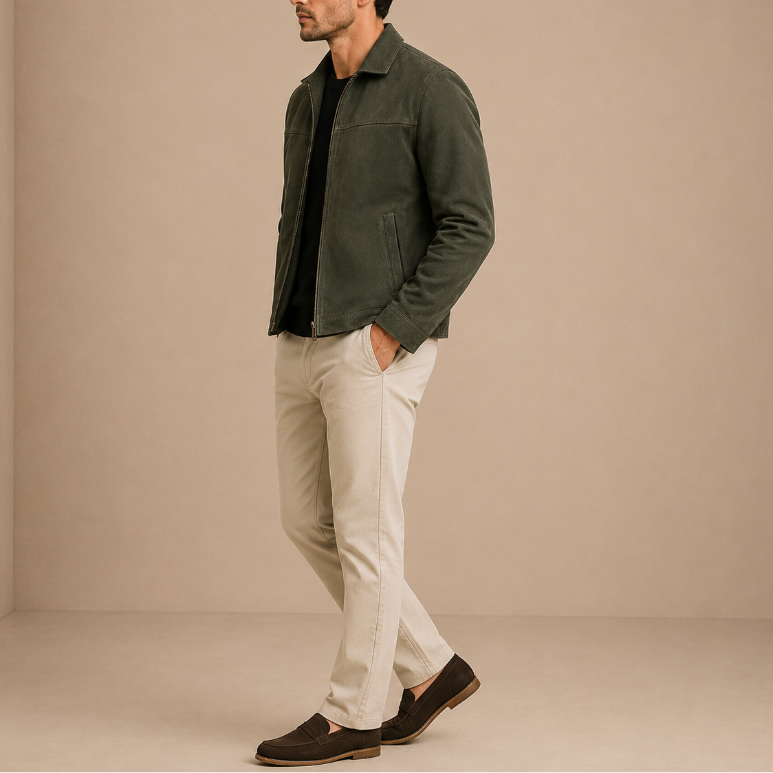 Men Zip Up Suede Jacket