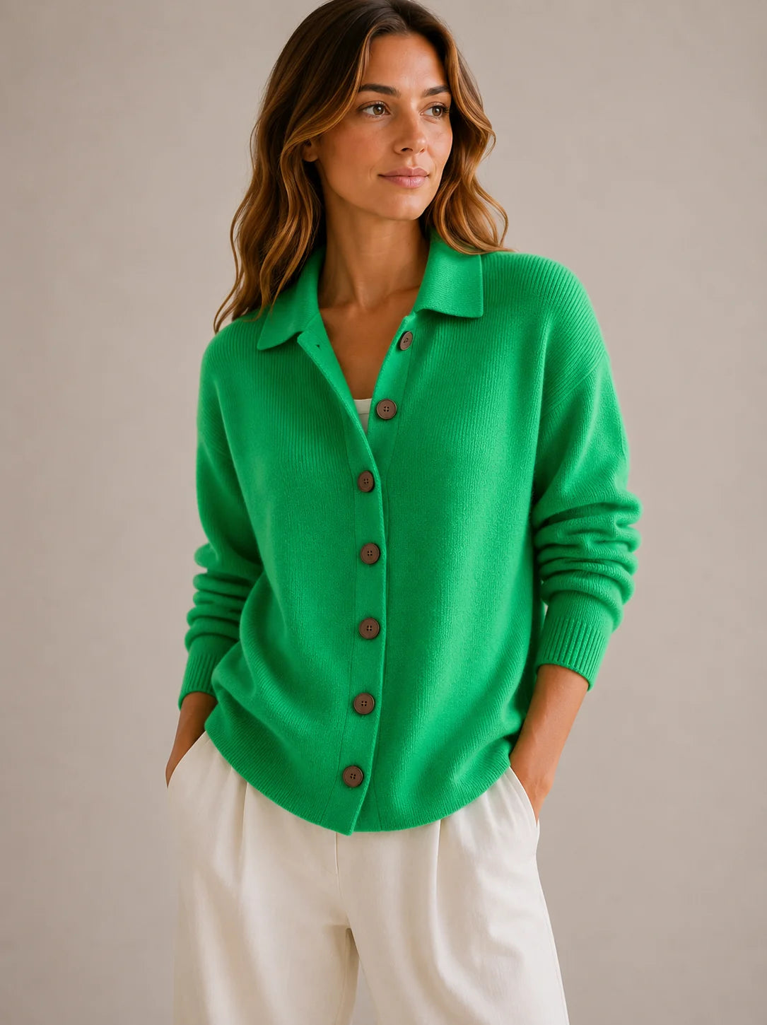 Women Collared Button Down Cardigan