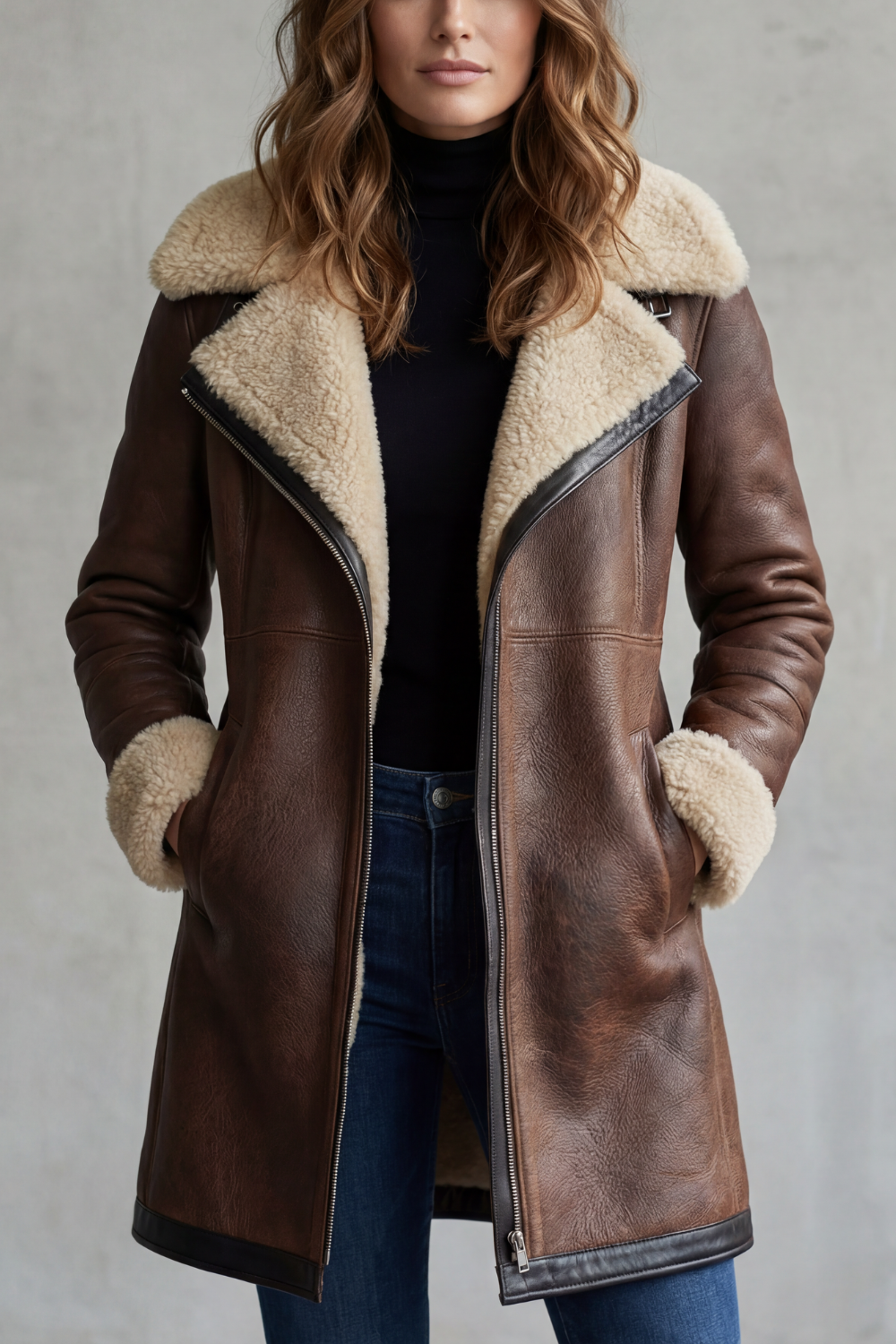 Women Shearling Lined Longline Coat