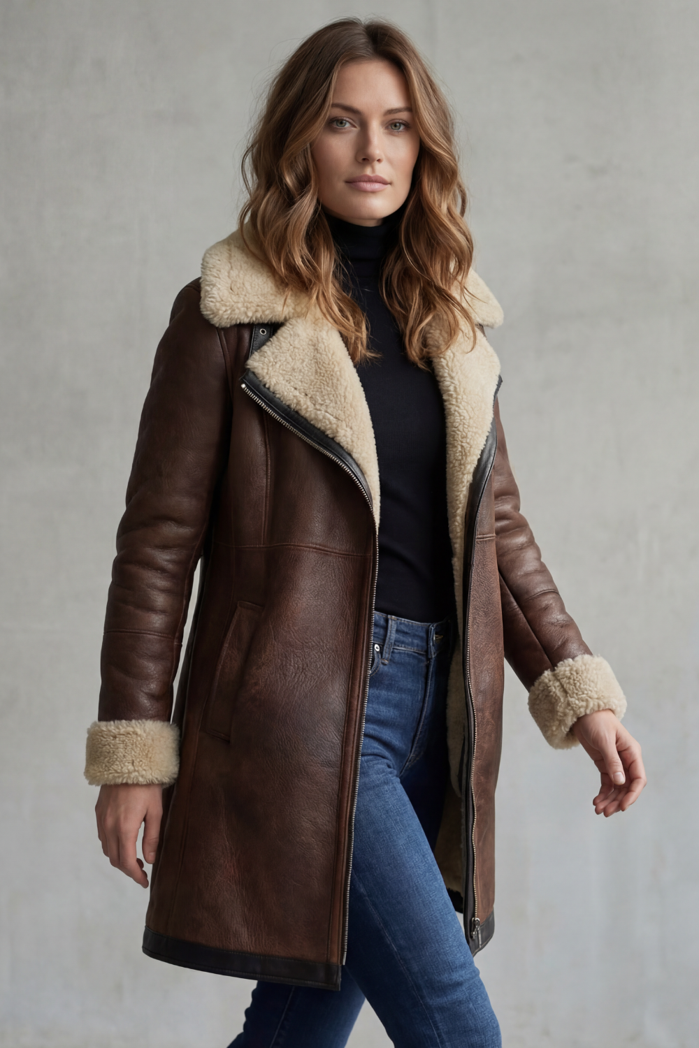 Women Shearling Lined Longline Coat