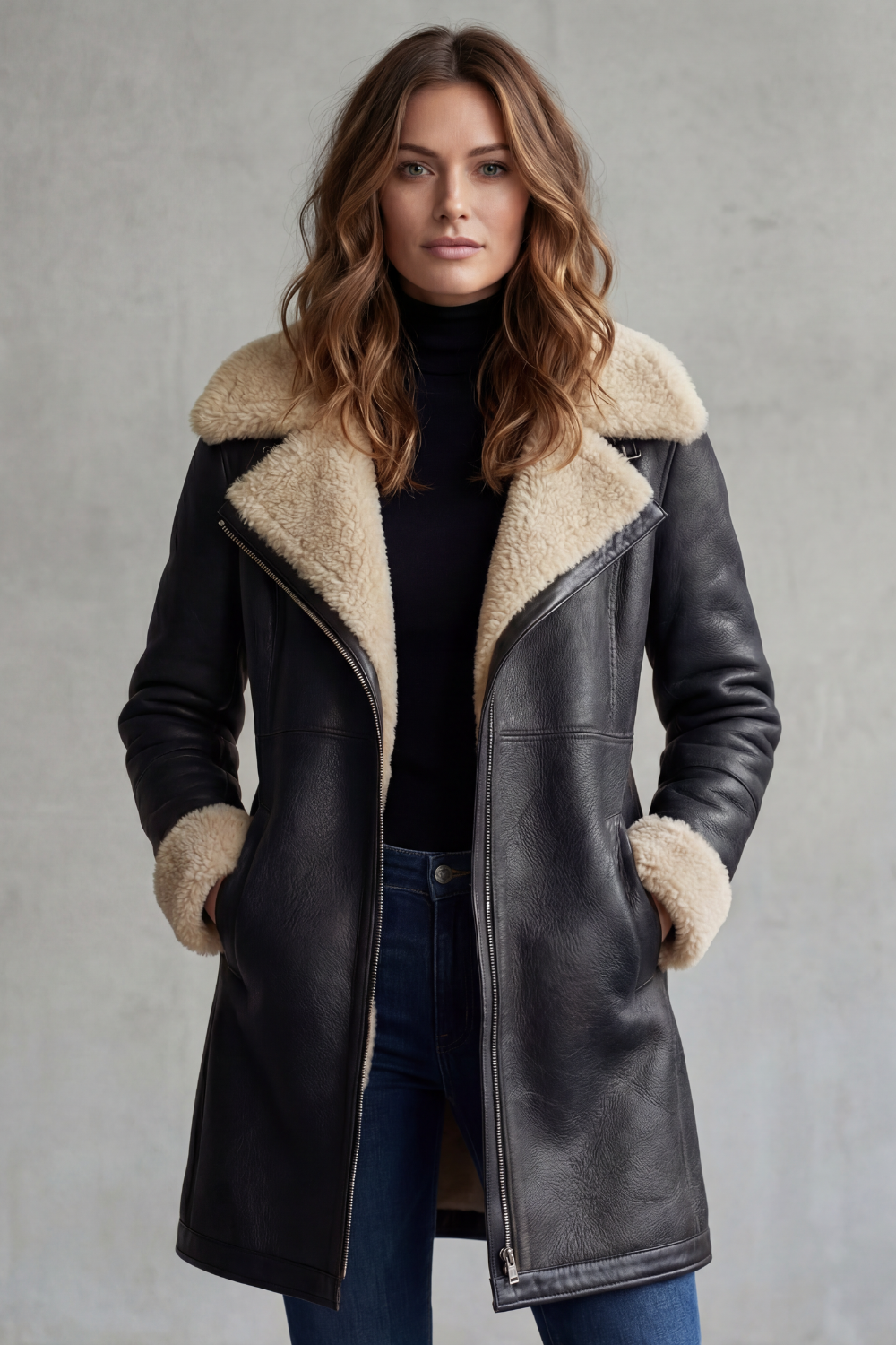 Women Shearling Lined Longline Coat