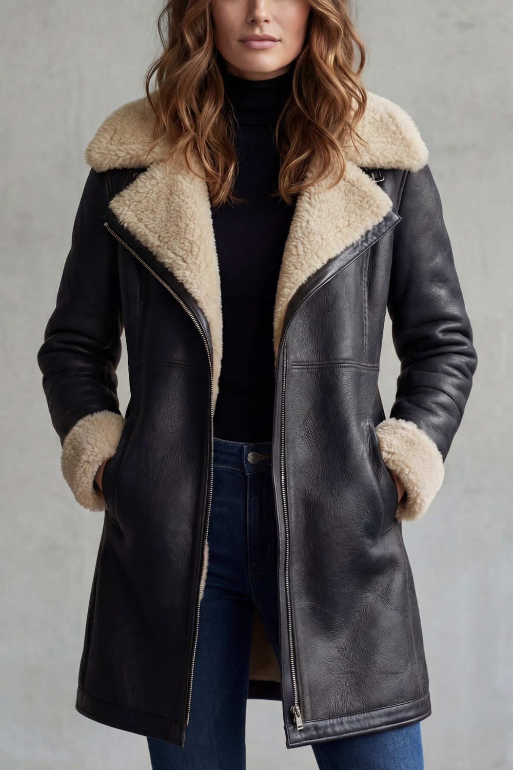 Women Shearling Lined Longline Coat