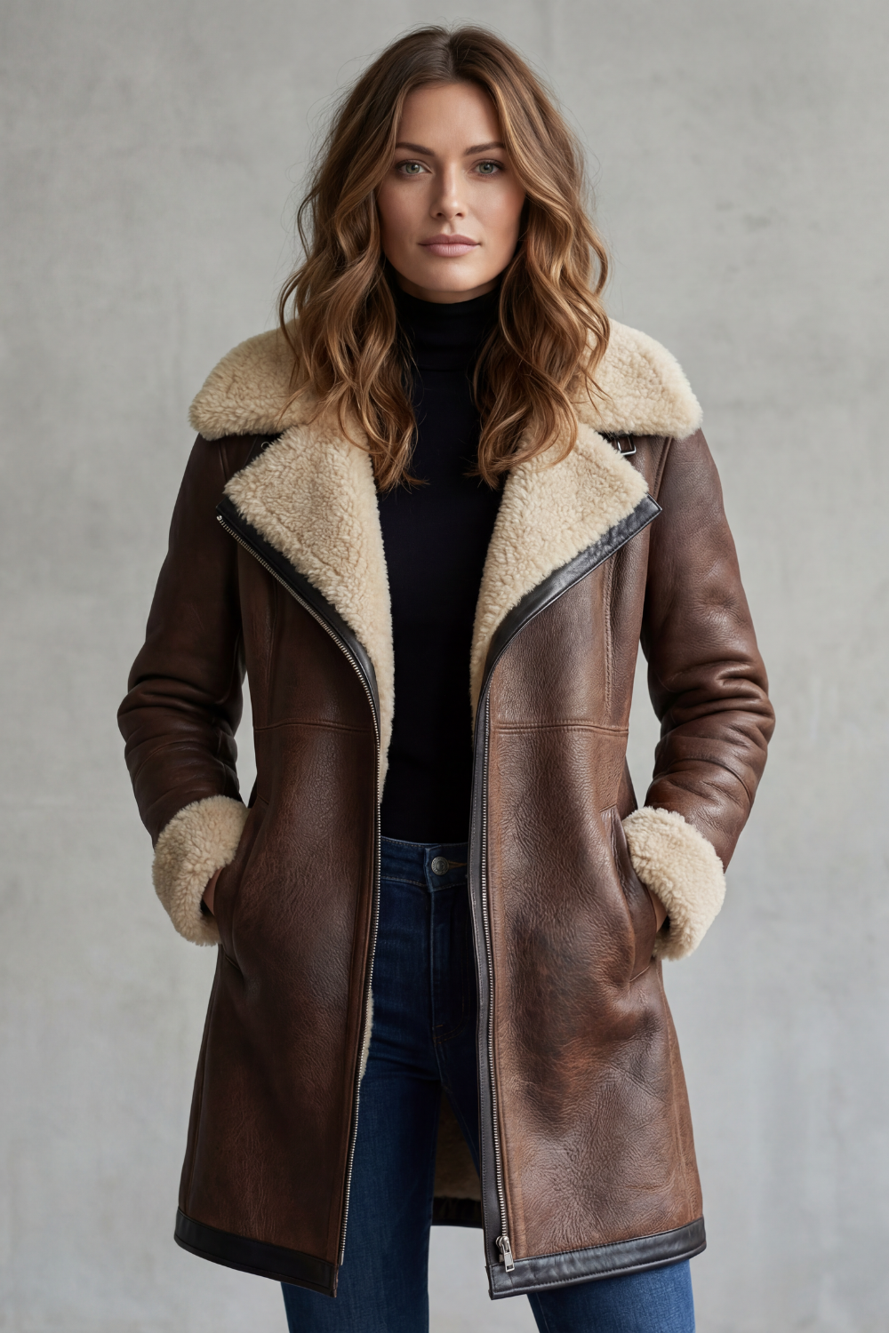 Women Shearling Lined Longline Coat