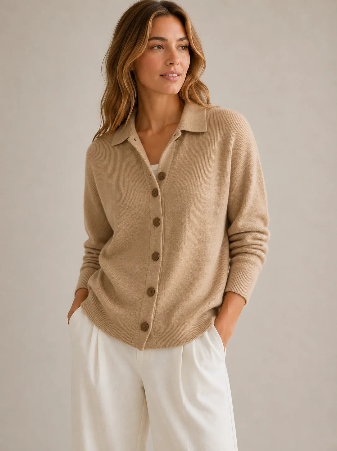 Women Collared Button Down Cardigan