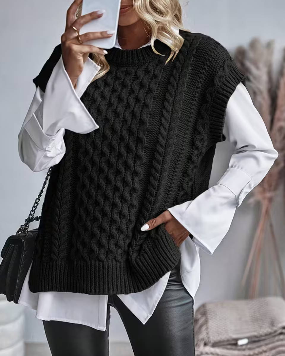 Womens cable knit sweater vest, view 4