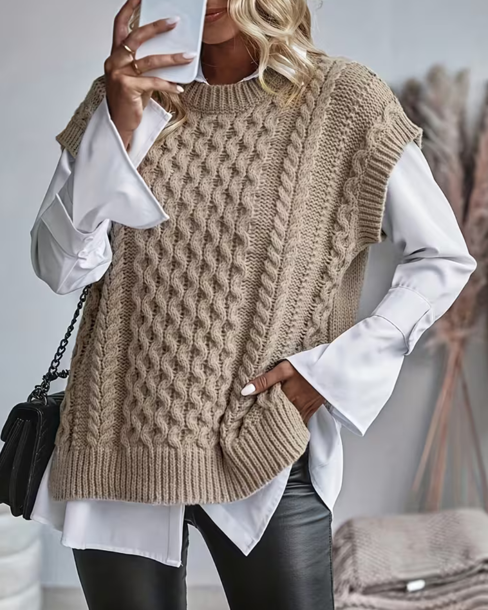 Womens cable knit sweater vest, view 8