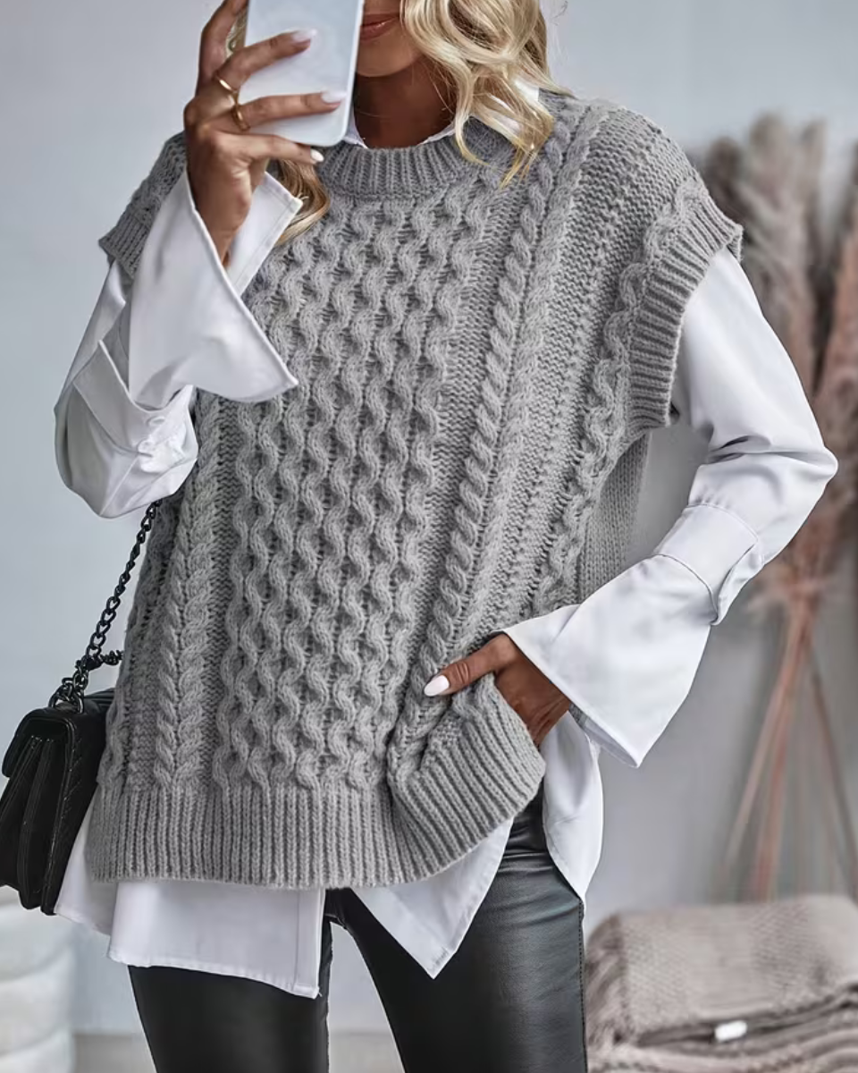 Womens cable knit sweater vest, view 10