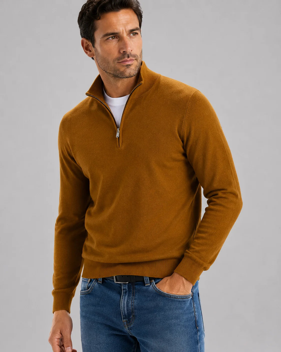 Men Half Zip Knit Sweater