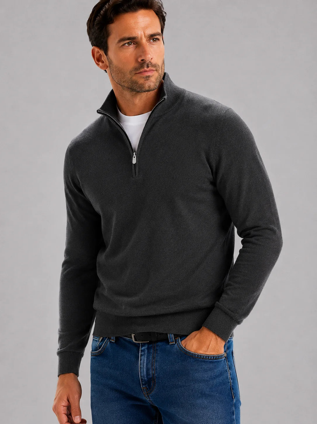 Men Half Zip Knit Sweater