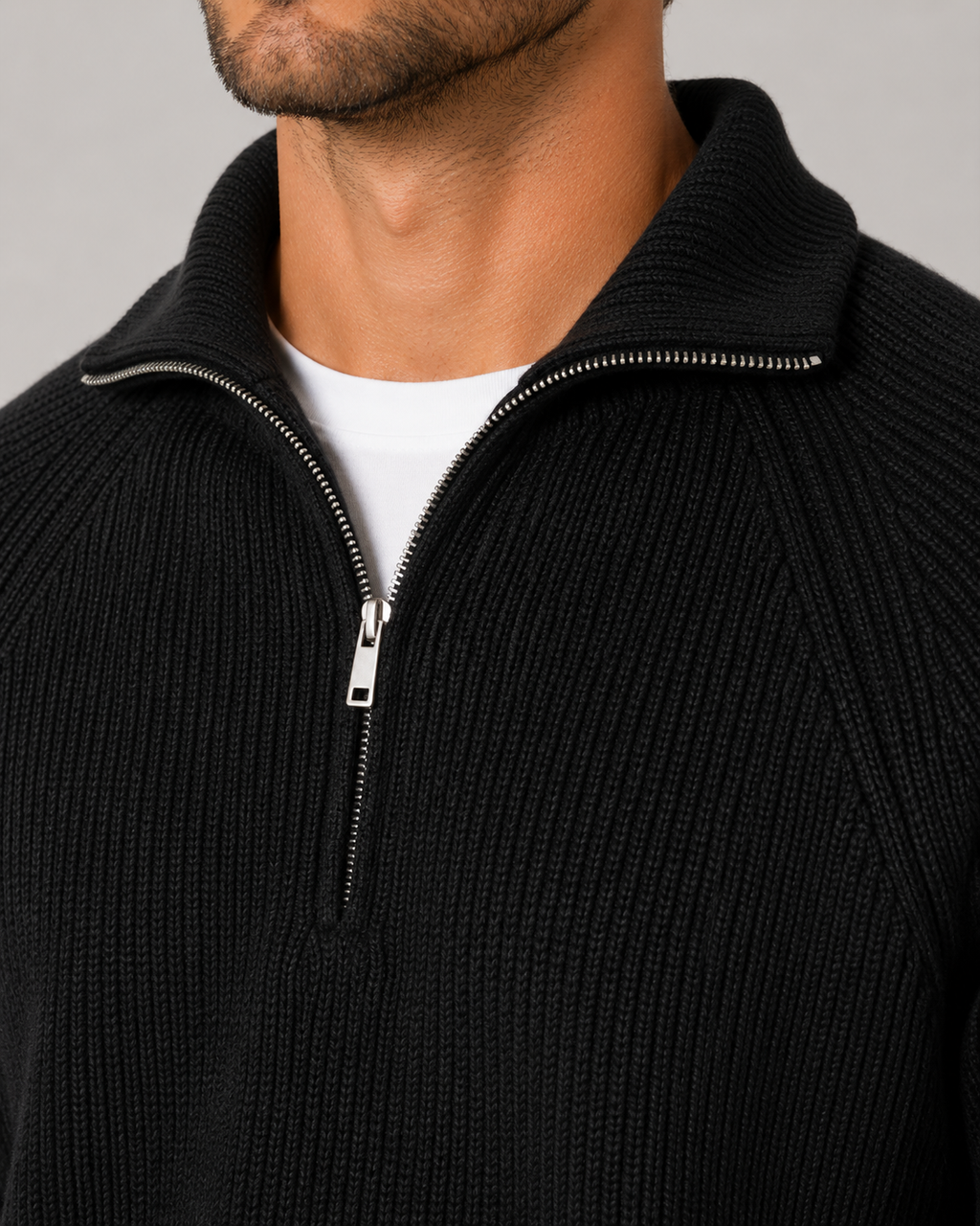 Men Quarter Zip Mock Neck Sweater