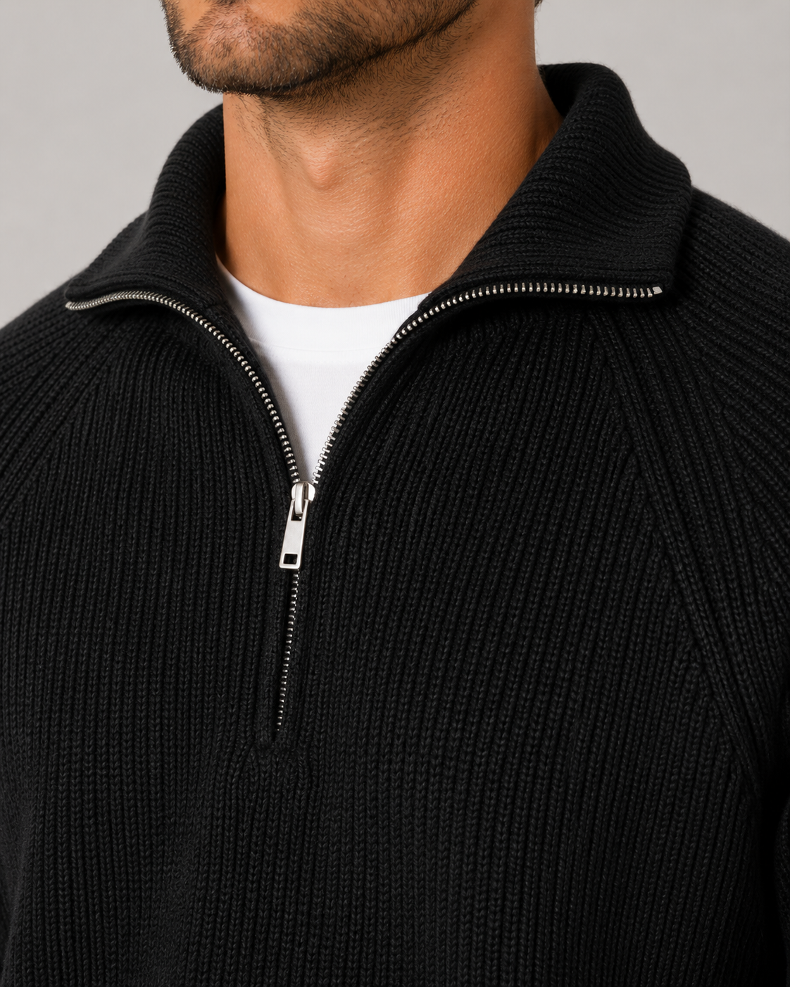 Men Quarter Zip Mock Neck Sweater