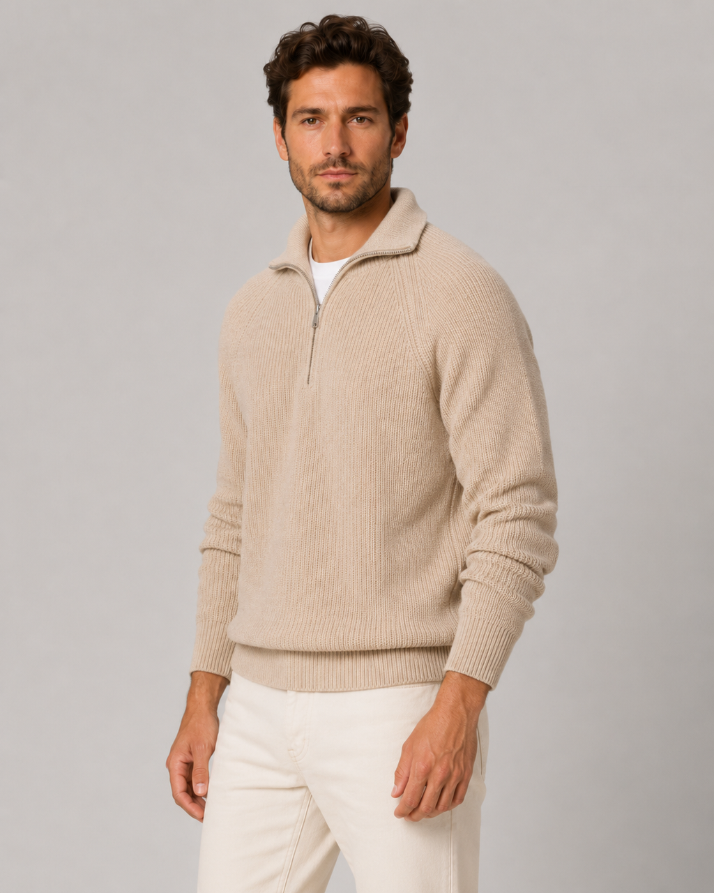 Men Quarter Zip Mock Neck Sweater