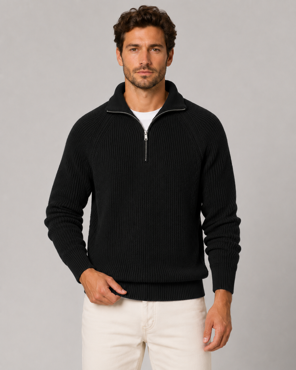 Men Quarter Zip Mock Neck Sweater