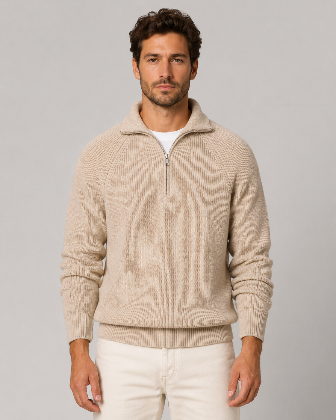 Men Quarter Zip Mock Neck Sweater
