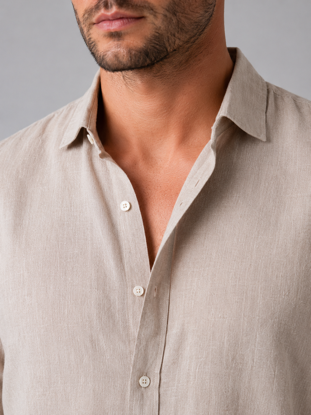 Men Linen Look Button Up Shirt