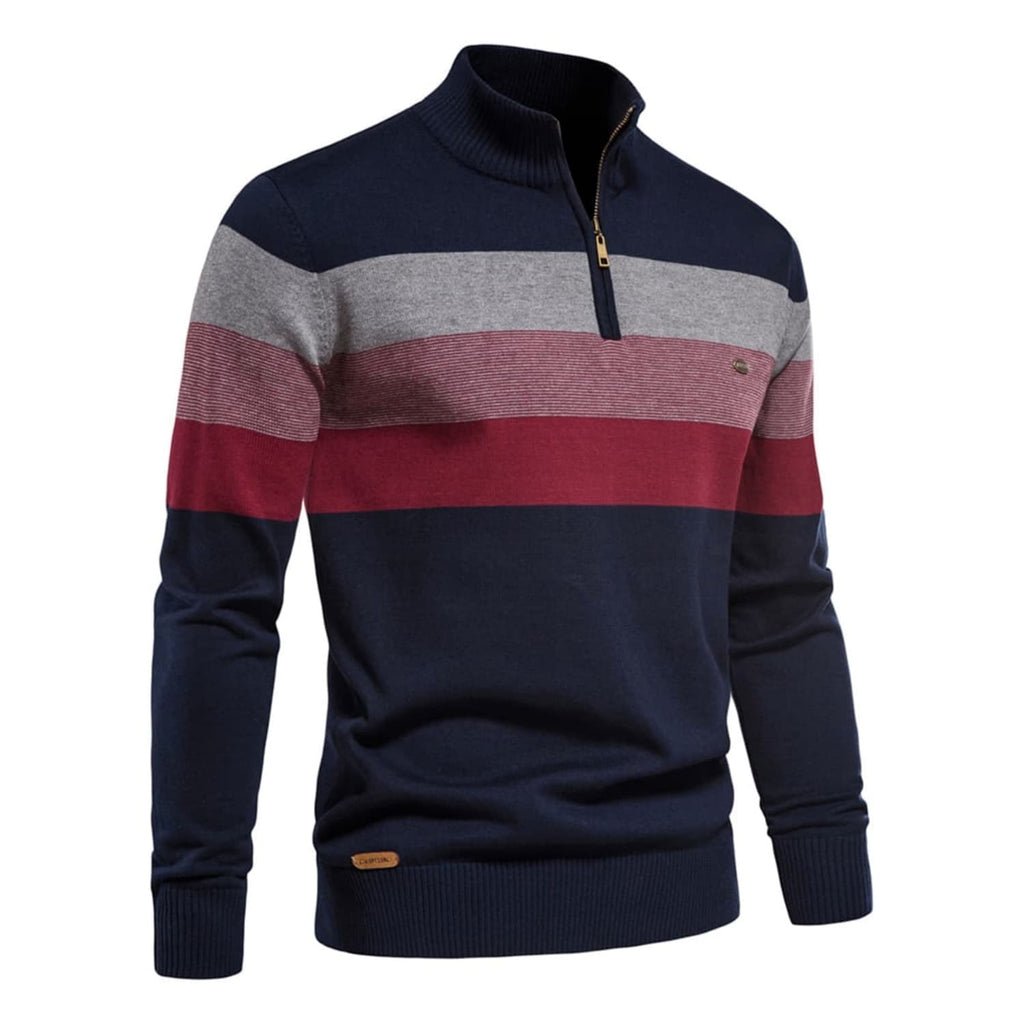 Men Colorblock Quarter Zip Sweater