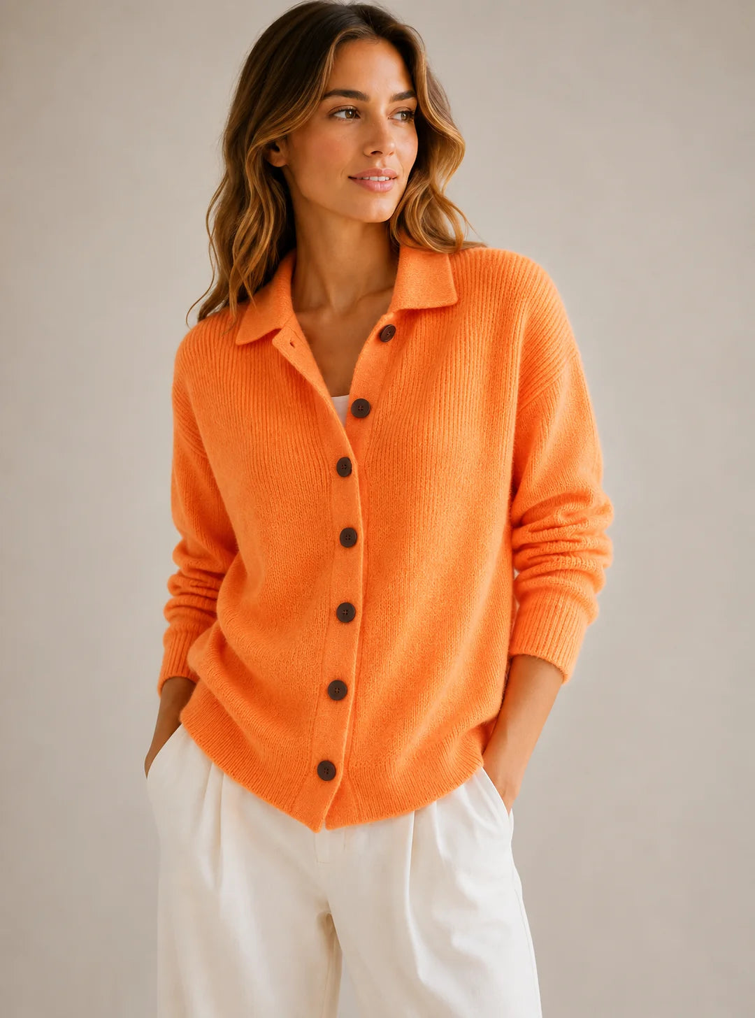 Women Collared Button Down Cardigan