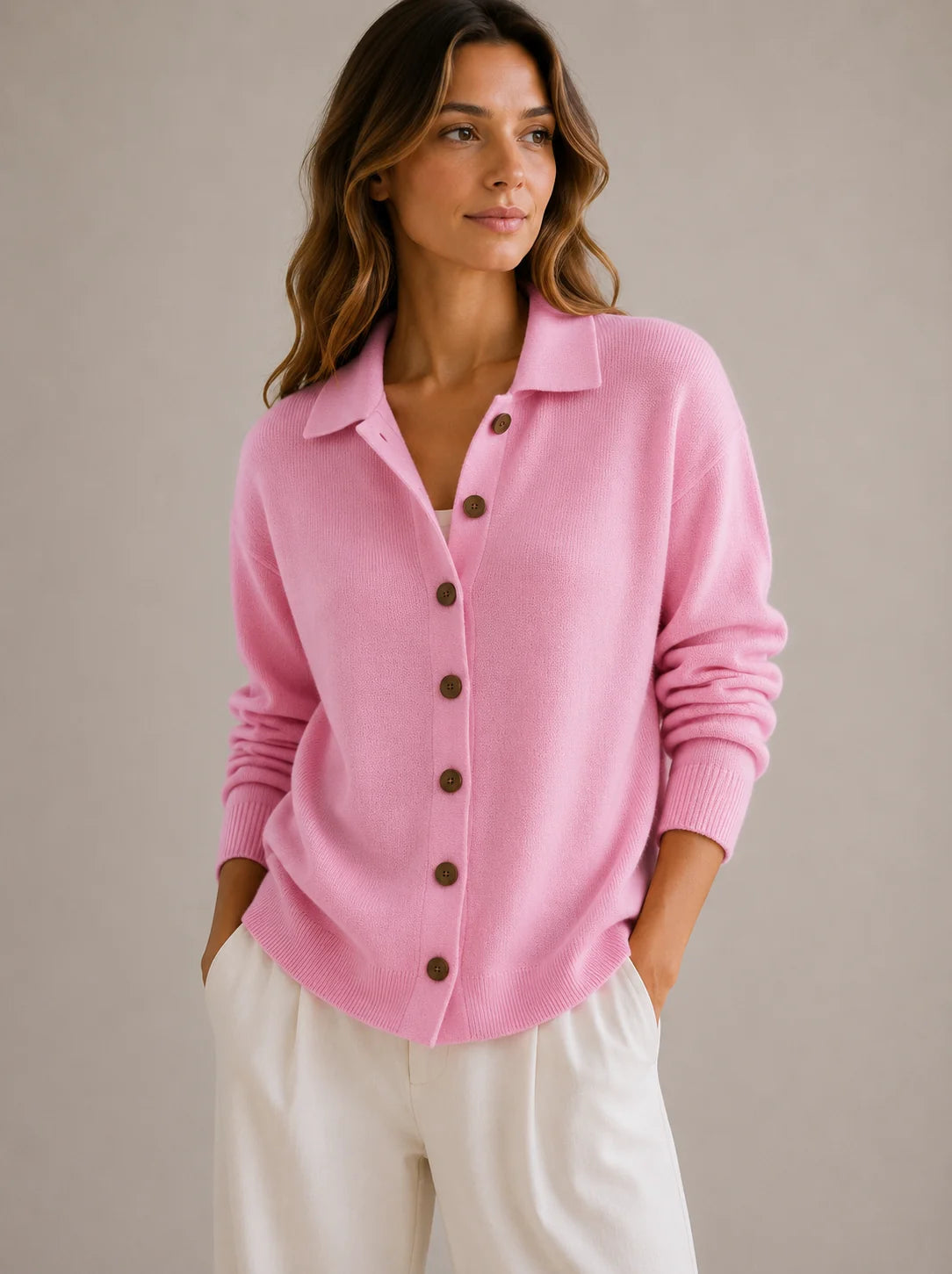 Women Collared Button Down Cardigan