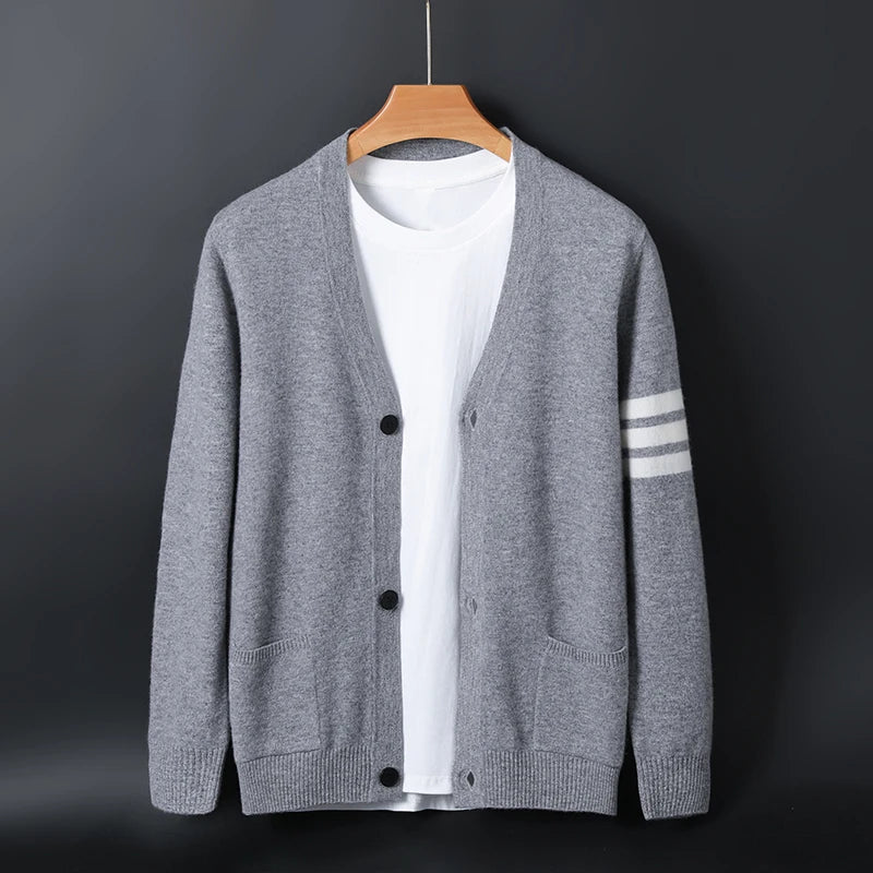Men Striped Knit Cardigan