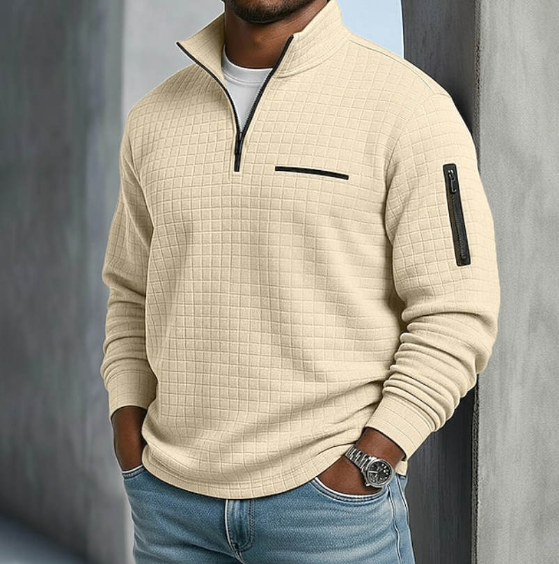 Men Long Sleeve Waffle Knit Top