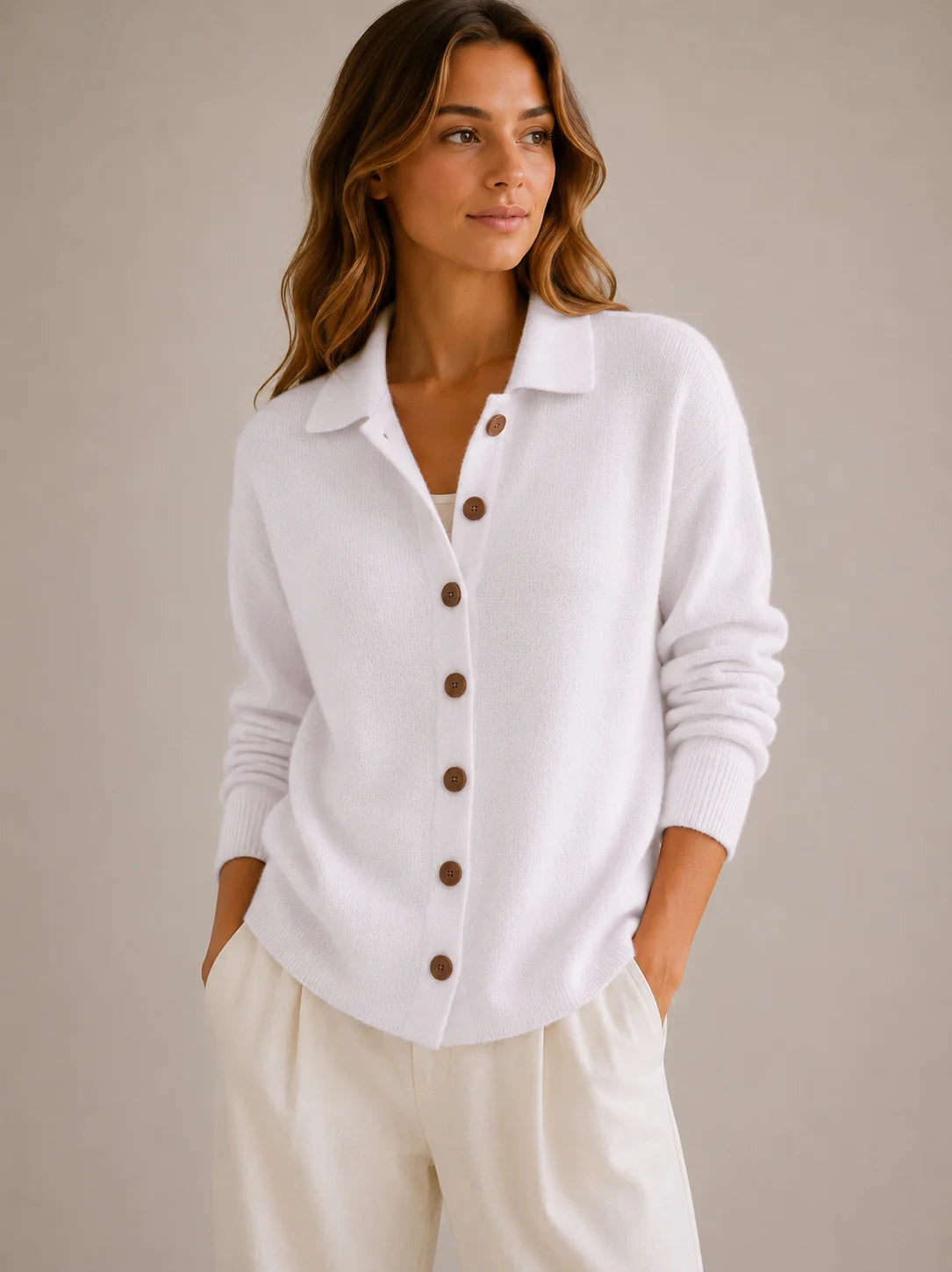 Women Collared Button Down Cardigan