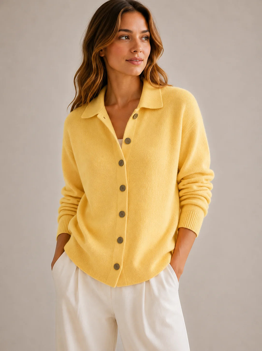 Women Collared Button Down Cardigan