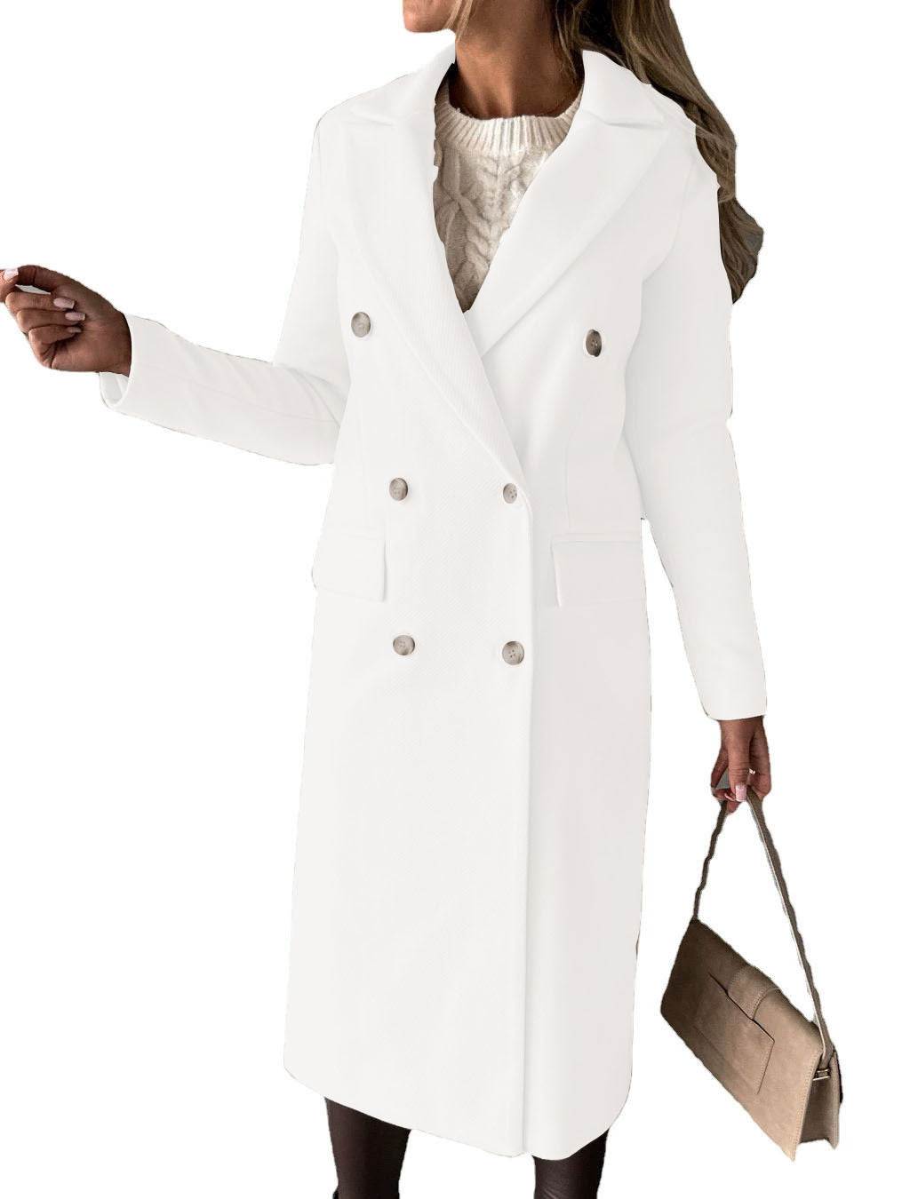 Women Double Breasted Longline Coat
