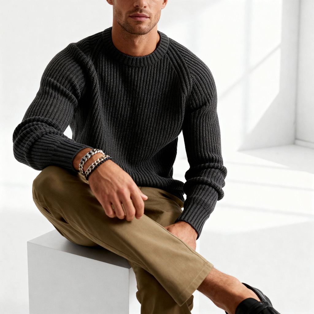 Men Cotton Ribbed Sweater