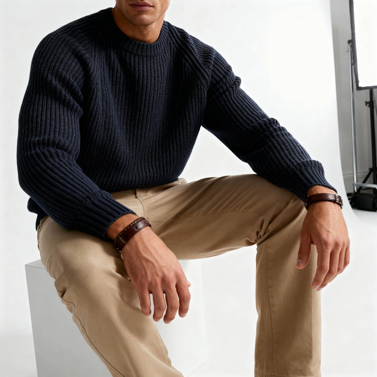 Men Cotton Ribbed Sweater