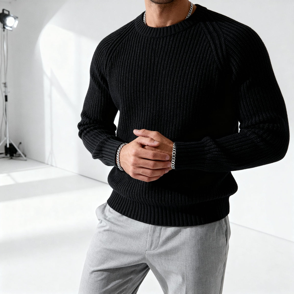 Men Cotton Ribbed Sweater