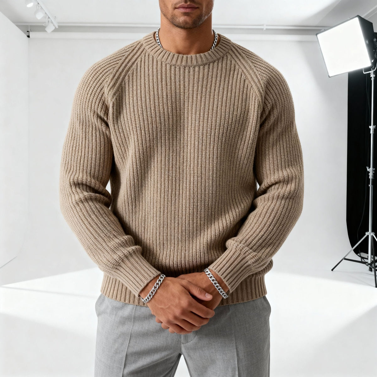 Men Cotton Ribbed Sweater