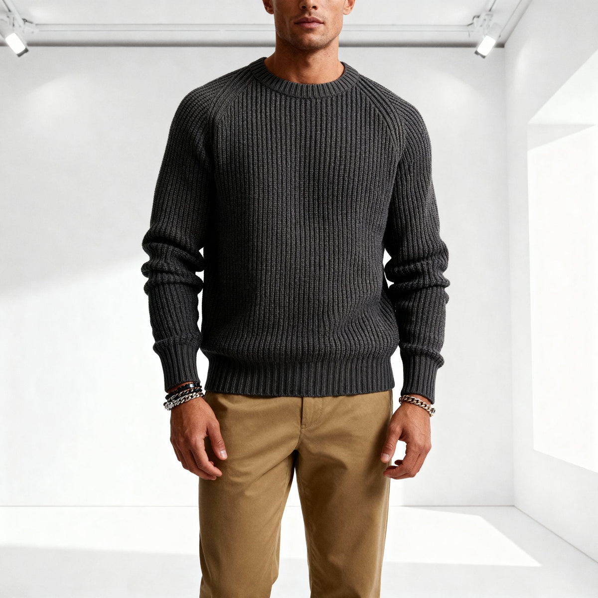 Men Cotton Ribbed Sweater