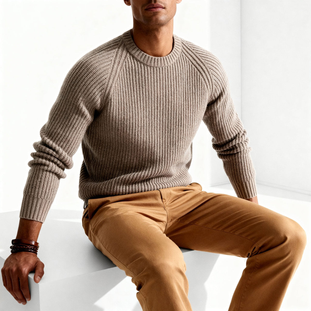 Men Cotton Ribbed Sweater