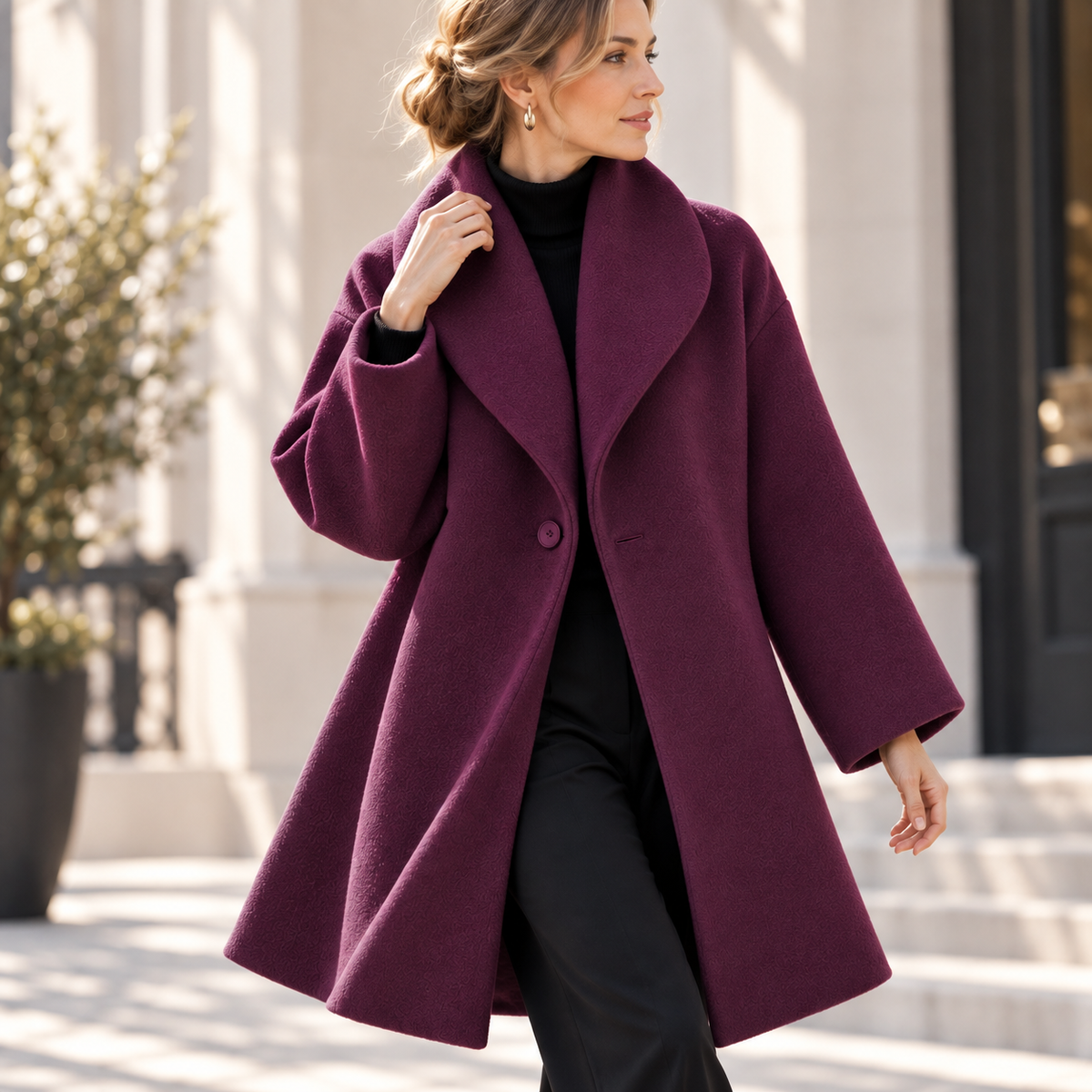 Women Shawl Collar Swing Coat