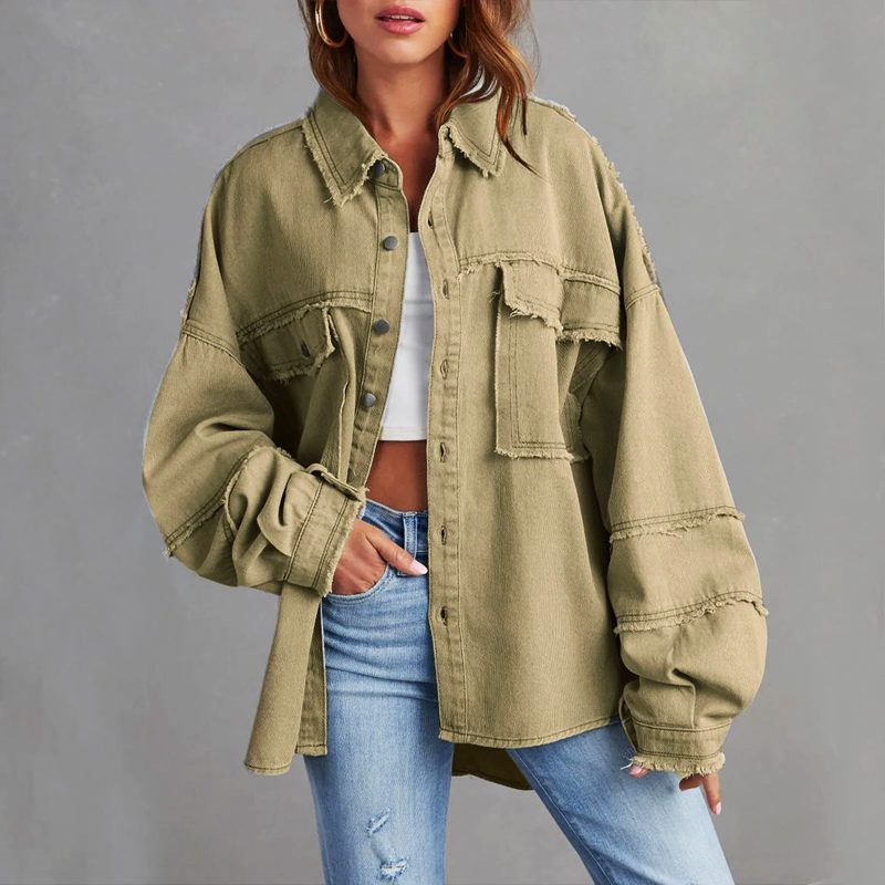 Oversized Button-Down Denim Jacket for Women - View 6