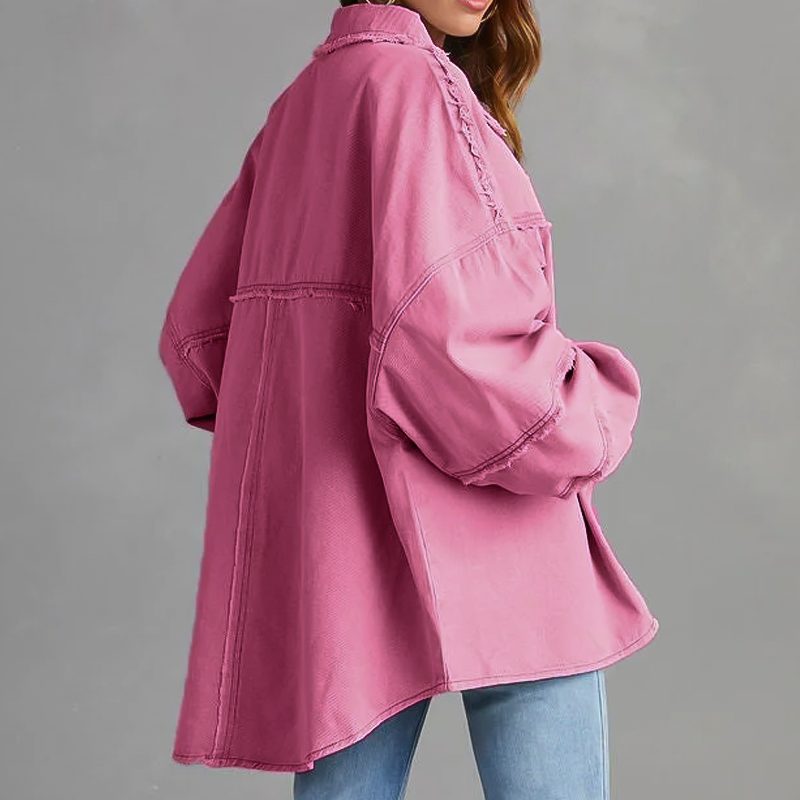 Oversized Button-Down Denim Jacket for Women - View 3