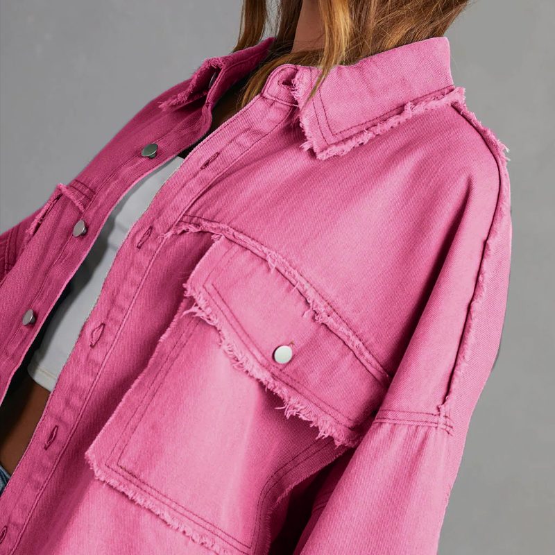Oversized Button-Down Denim Jacket for Women - View 4