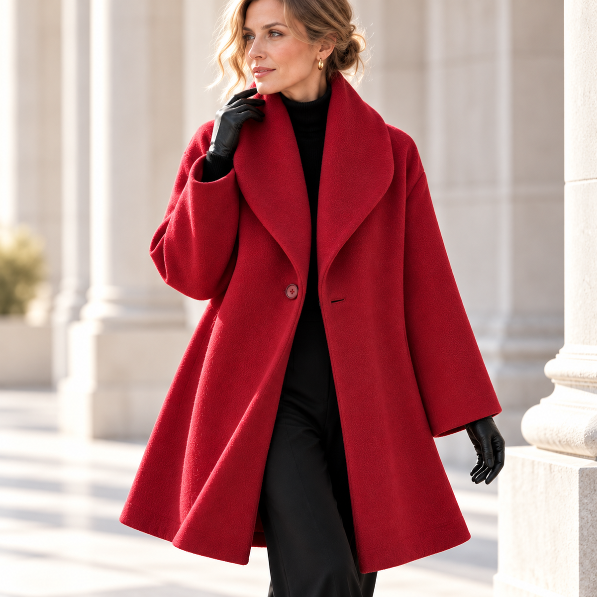 Women Shawl Collar Swing Coat