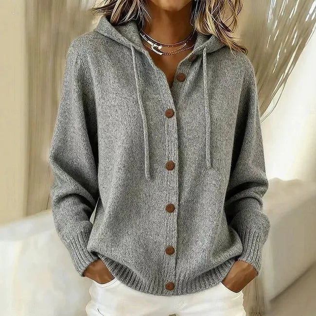 Women Hooded Button Cardigan