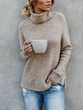 Women Ribbed Knit Turtleneck Sweater