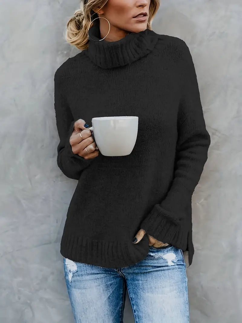 Women Ribbed Knit Turtleneck Sweater