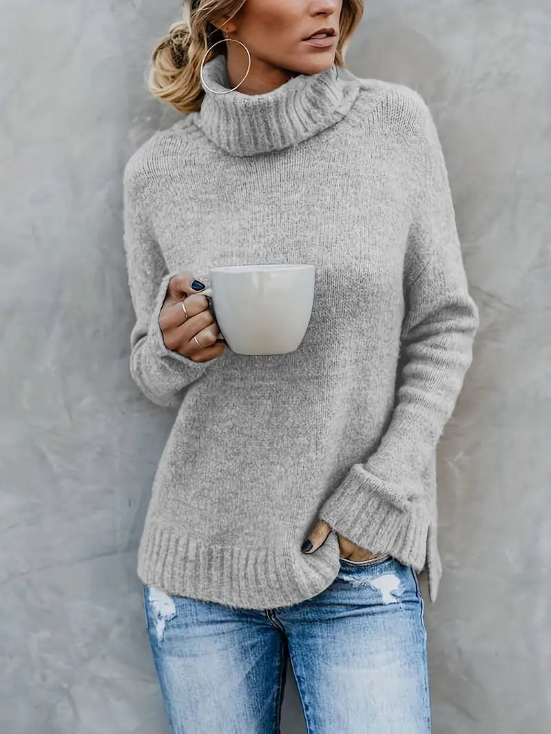 Women Ribbed Knit Turtleneck Sweater