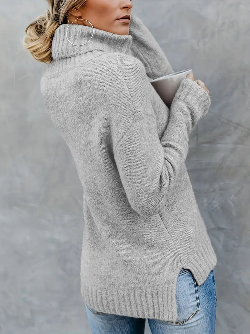 Women Ribbed Knit Turtleneck Sweater