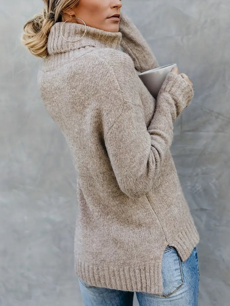 Women Ribbed Knit Turtleneck Sweater