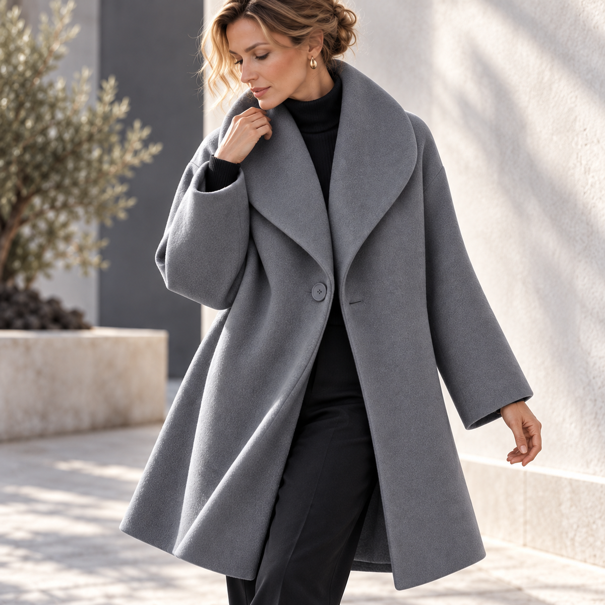 Women Shawl Collar Swing Coat